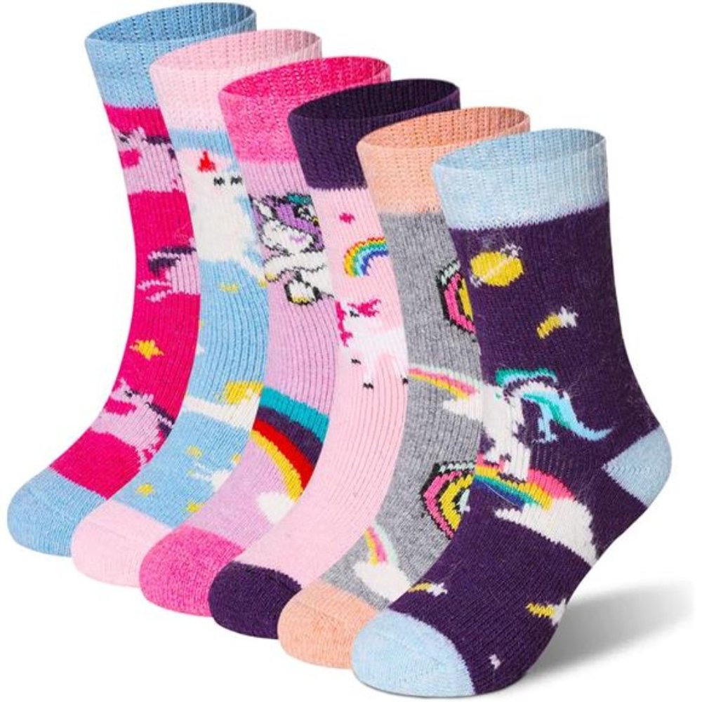 6 Pairs, Kids Wool Socks Thick Warm Thermal Comfy Soft Winter Crew Socks